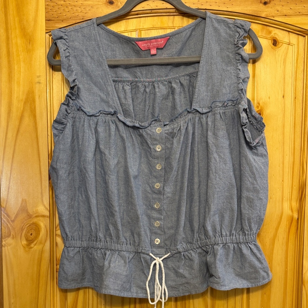 Simply Southern Ruffled Button top large